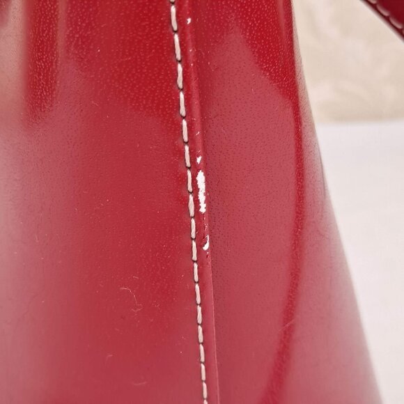 Kate Spade Red Leather Satchel Bag Double Handles Long Strap Logo Holiday - Picture 5 of 13